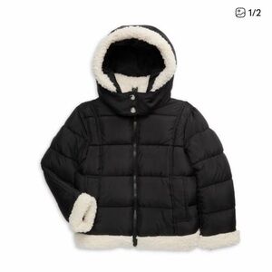 NWT Sam Edelman Girls Jacket Black Puffer Full-Zip Faux Fur Trim Winter *M (10)